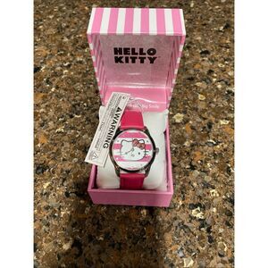 Hello Kitty Watch Silver Face, Pink Strap, Red Bow New In Box/ NWT